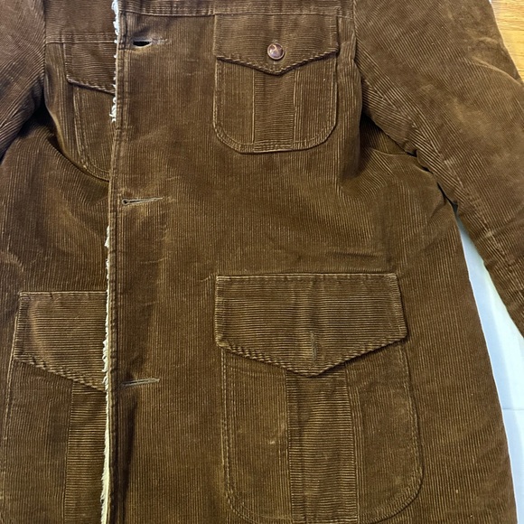 LAKEFOREST VINTAGE BROWN CORD CORDUROY SHERPA SIZE 42 LARGE BUTTON DOWN COAT - Picture 4 of 9